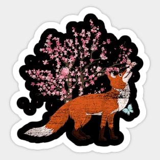 Nature Cherry Blossom Tree Cute Forest Animal Fox Sticker